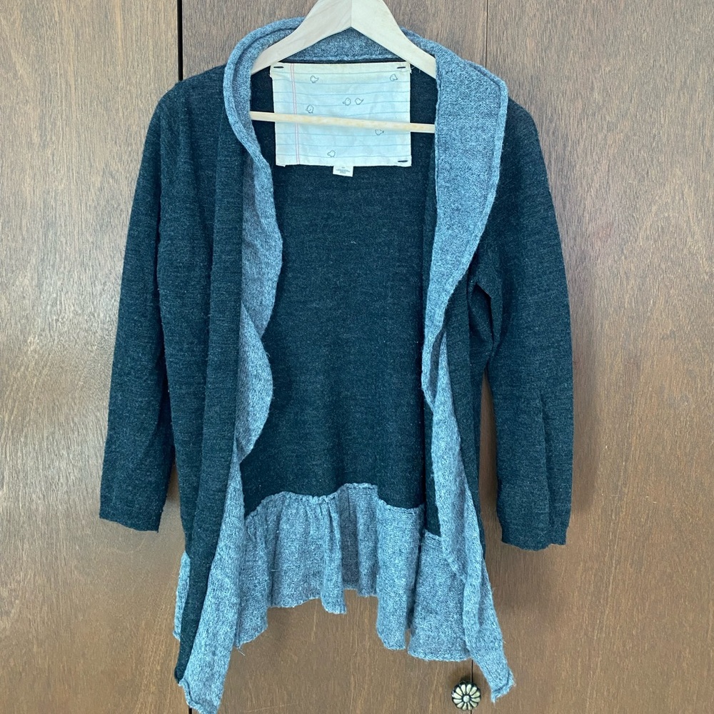 Anthropologie Ruffle Grey Open Cardigan